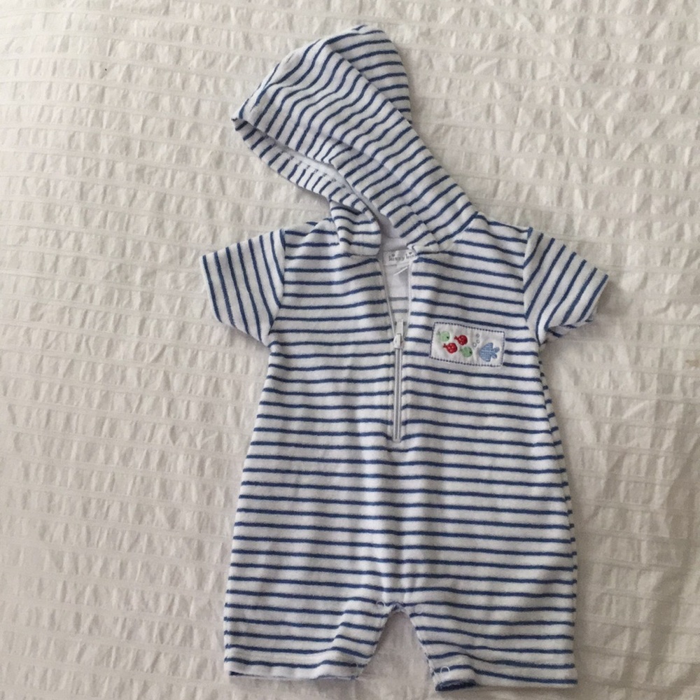 Kissy Kissy terry cloth striped romper w/hood